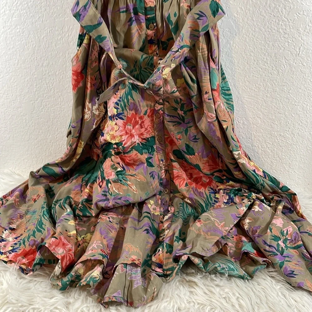 TOGETHER! Vintage Floral Button-Down Belted Maxi Dress with Pockets Size 12 - Picture 3 of 7